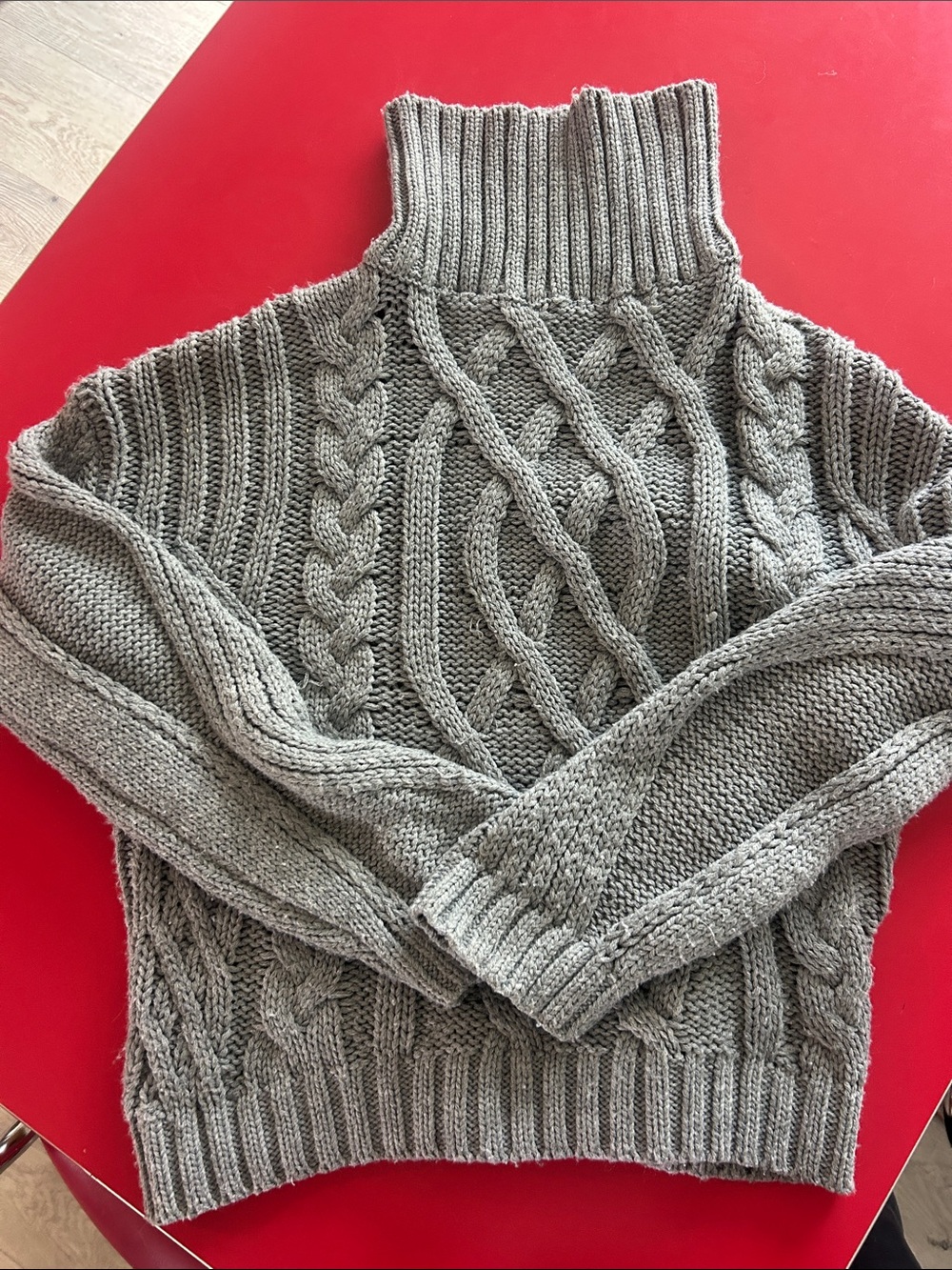 Aakaa Chunky Cable Knit Turtleneck Sweater - Gray